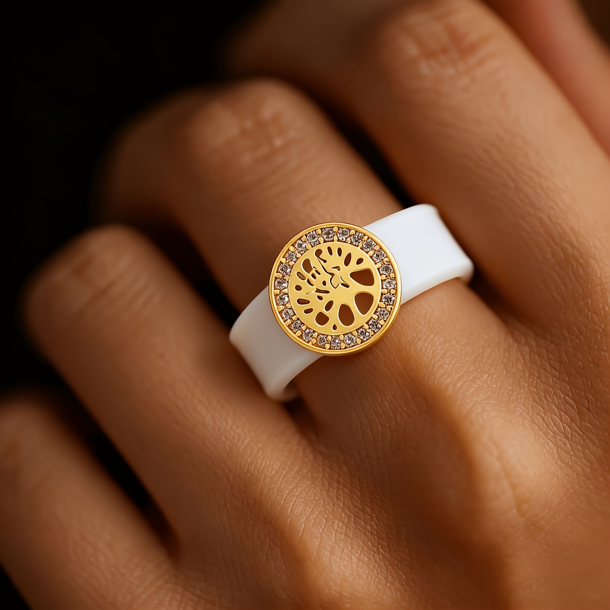 14K Gold-plated Tree of Life Silicone Ring, Unique Vow Ring